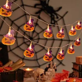 Гирлянда из тыкв на Хэллоуин, водонепроницаемая, работающая от батареек, тыква, привидение, летучая мышь, кошка, гирлянда для украшения праздника в помещении и на открытом воздухе 150CM F