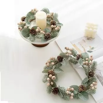 Гирлянда Кольца для свечей Шишка Подсвечник Венок Домашнее украшение Свечной венок Рождественский декор 20cm красный