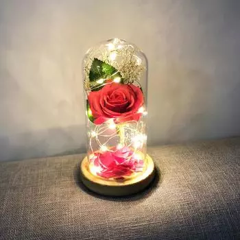 Гирлянда L-ED с имитацией цветка розы и настольной лампой со стеклянной крышкой 20l-eds