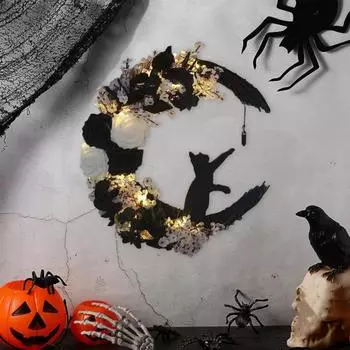 Гирлянда на Хэллоуин Цветок Луна Кошка Украшение для дома на Хэллоуин Подвеска Многоразовый висячий венок для входной двери Стены камина
