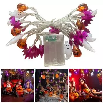 Гирлянда на Хэллоуин, призрачная летучая мышь, тыква, светильник на Хэллоуин, 8 режимов, водонепроницаемая подвесная гирлянда для домашнего двора, вечеринки, украшения дерева 20LED