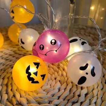 Гирлянда на Хэллоуин, тыква, призрачный шар, светодиодные украшения для помещений, ужасы, наружные лампы на батарейках и USB-питании L002 1.5m 10leds USB