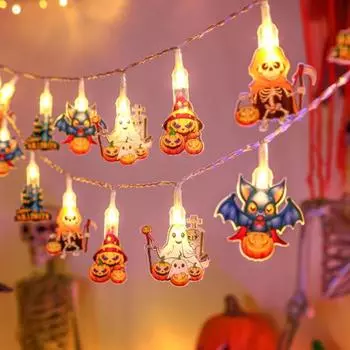 Гирлянда на Хэллоуин, украшение, призрак, тыква, летучая мышь, скелет, светодиодные огни с дистанционным управлением для декора карнавальной вечеринки на Хэллоуин 3m