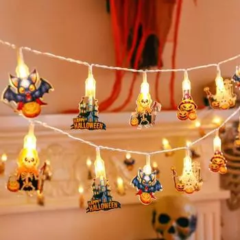 Гирлянда на Хэллоуин, украшение, призрак, тыква, летучая мышь, скелет, светодиодные огни с дистанционным управлением для декора карнавальной вечеринки на Хэллоуин 3m