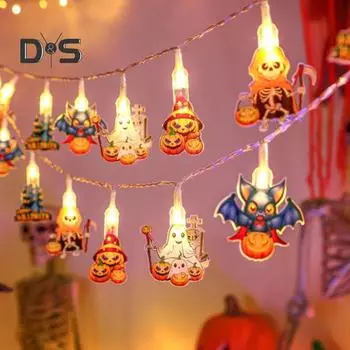 Гирлянда на Хэллоуин, украшение, призрак, тыква, летучая мышь, скелет, светодиодные огни с дистанционным управлением для декора карнавальной вечеринки на Хэллоуин 3m