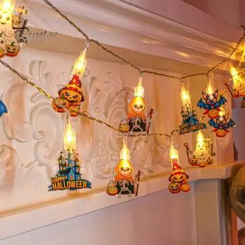 Гирлянда на Хэллоуин, украшение, призрак, тыква, летучая мышь, скелет, светодиодные огни с дистанционным управлением для декора карнавальной вечеринки на Хэллоуин 3m