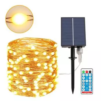 Гирлянда на солнечных батареях, 8 режимов, мощная, яркая, декоративная, легко устанавливается, праздничное украшение, светодиодная уличная гирлянда