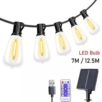 Гирлянда на солнечных батареях ST38 LED Globe String Fairy Lights Outdoor для рождественской вечеринки, декора сада, гирлянды, лампы, уличные патио, задний двор Solar Power