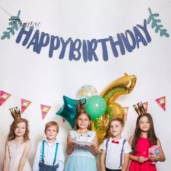 Гирлянда с днем рождения, бумажные буквы и листья, предварительно нанизанные для женщин и девочек, для детей, для вечеринки по случаю дня рождения, подвесной знак, украшение для дома, настенный фон чёрный