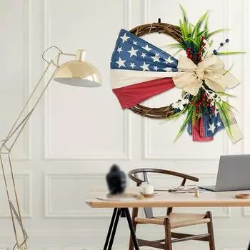 Гирлянда с флагом ко Дню независимости, новый красный, белый, синий, американский флаг, ягодная гирлянда, висящая на двери