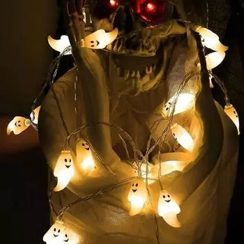 Гирлянда с привидениями на Хэллоуин, работающая от батареек, теплый свет, гирлянда с привидениями, декор на Хэллоуин