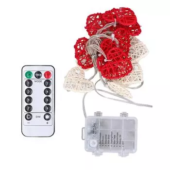 Гирлянда в форме сердца ко Дню святого Валентина, 6,5 футов, 14 лампочек, винтажная ротанговая гирлянда в форме сердца, на батарейках