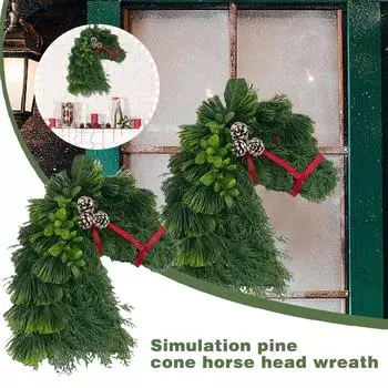 Гирлянда в виде головы лошади для фермы животных, декоративная подвеска, гирлянда для улицы, венок для рождественского сада L8A8 Green-1pcs