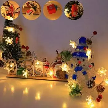 Гирлянда в виде снежинки 6,5 футов 20 светодиодных теплых огней Рождественский венок в виде шишки на батарейках Праздничный A