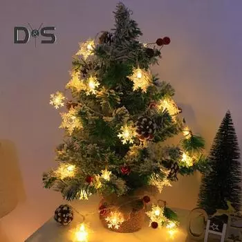 Гирлянда в виде снежинки 6,5 футов 20 светодиодных теплых огней Рождественский венок в виде шишки на батарейках Праздничные сезонные гирлянды для домашнего декора A