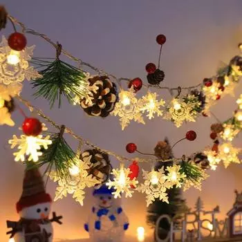 Гирлянда Yousheng Snowflake 6,5 футов 20 светодиодных теплых огней Рождественский венок из шишек на батарейках Праздничные сезонные гирлянды для домашнего декора A