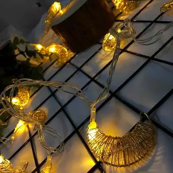 Гирлянды 13 футов 20 светодиодов, большие золотые металлические лунные гирлянды с хвостовой заглушкой, украшения для Хэллоуина, свадьбы, свадьбы EU plug