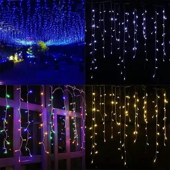 Гирлянды с сосульками, 13-футовые гирлянды с сосульками, 96 светодиодных занавесок с сосульками для вечеринок в спальне, свадебных рождественских праздничных световых украшений One Size