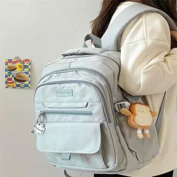 Girls 2025 Junior High School Girls with Spine Protection Burden Reduction High School Students Female Large Capacity Strong Durable Korean Style 01 Grey_Single Pack +1 Pendant