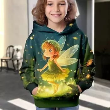 Girls 3D Cartoon Hoodie Pullover Long Sleeve 3D Print Fall Winter Active Fashion Cute Kids 3-12 Years Outdoor Casual Daily Regular Fit 100