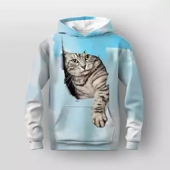 Girls 3D Cat Hoodie Pullover Long Sleeve 3D Print Fall Winter Active Fashion Cute Kids 3-12 Years Outdoor Casual Daily Regular Fit 100