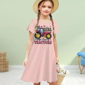 Girls 3D Print English Letter Dresses Kids Girl Party Short Sleeved Princess Dress 3D Print Dress 80 чёрный