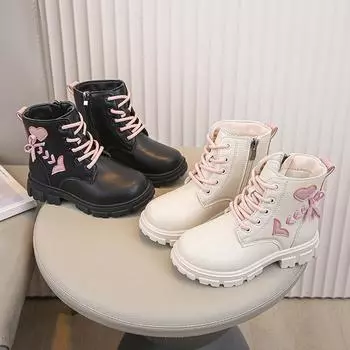 Girls Ankle Boots Children Fashion Boots Pink Elegant Zipper Love Pattern Kids Princess Leather Boots Anti-Slippery Size 26-37 26 чёрный