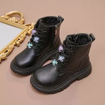 Girls Ankle Boots Children Fashion Boots Zipper Kids Princess Leather Boots All Match Anti-Slippery Non-slip Size 26-37 26 чёрный