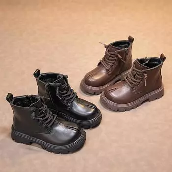 Girls Ankle Boots Double Zip Non-slip Kids Fashion Boots Children Princess Catwalk Boots Anti-Slippery Size 26-37 Winter New 26 коричневый
