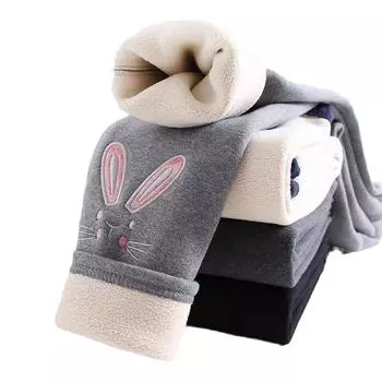 Girls Autumn and Winter Thickened and Padded Warm Bottoms Slim Mid-waist Trousers 140