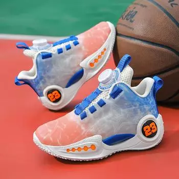 Девочки осень новые кроссовки с вращающейся кнопкой студенты дети светящиеся баскетбольные кроссовки мужские большие дети плюс размер 42 35