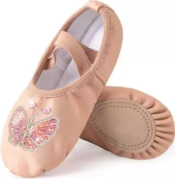 Girls Ballet Leather Shoes Split-Sole No-Tie Yoga Slippers for Dancing(Toddler/Little Kid/Big Kid) 23