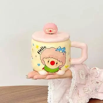 Girls Birthday Gift Clown Mug Ceramic Cup High Looking Couples Gift Set for Best Friend 401-500ml