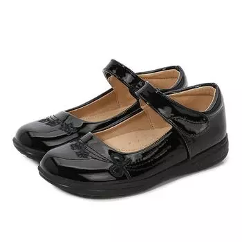 Girls Black Leather Shoes for Students Performance Children Glossy Black Uniform School Shoes Kids Versatile Soft Hook & Loop 26