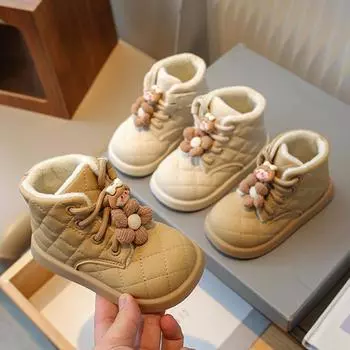 Ботинки для девочек, универсальные, весна-осень, хлопковые, цветочные, мягкие, детские, кожаные, для кукол 21 хаки