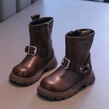 Girls Boots Winter British Style Children s Thick Bottom Boots Causal Fashion Kids Versatile Mid-calf Cotton Boots Trend New 26 чёрный