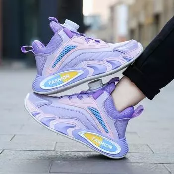 Теннисная спортивная обувь для девочек и мальчиков, детские повседневные кожаные кроссовки для студентов, осенне-зимние прогулочные кроссовки для детей 29 фиолетовый