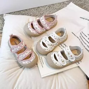 Обувь для девочек из парусины с цветочным принтом, повседневная обувь для малышей, мягкая подошва в стиле пэчворк, нескользящая детская обувь на плоской подошве для ходьбы 21 белый