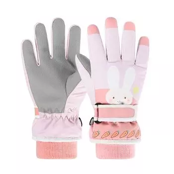 Girls Cartoon Cotton Gloves Refer To The Pink Outdoor Ski Gloves for Primary School Students To Ride Bikes and Keep Warm In Winter S