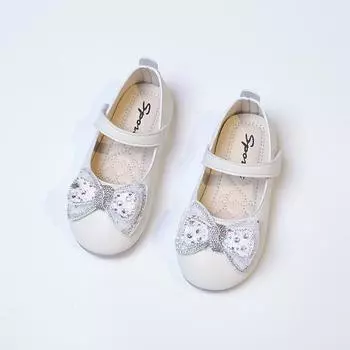 Girls Casual Shoes Princess Baby Sequin Bow Flat Shoes Fashion Children s Performance Leather Shoes 2025 Spring Summer New 22 розовый