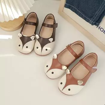Girls Casual Shoes Simple Children Cartoon Fox Fashion Leather Shoes Platform Simple Hook & Loop Kids Versatile Moccasin Shoes 23 чёрный