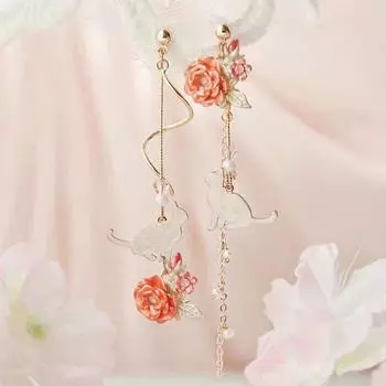 Girls Cat Leaves Tassel Pearl Flowers Earrings Fashion Jewelry Tassel Earrings Dangle Earrings 02