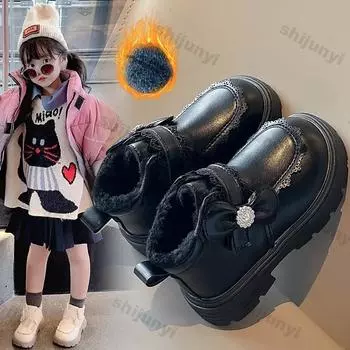 Girls Children Shoes Winter New Plush Soft Soled Short Boots Baby Fashion Warm Plush Comfortable Outdoor Waterproof Ankle Boots 23