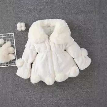 Girls Coat Autumn/Winter Girls Woolen Sweater Children s Imitation Fur Ears Thickened Cotton Jacket 140