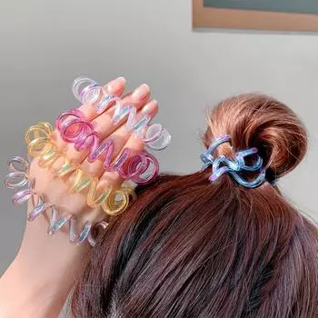 Girls Colorful Elastic Simple Telephone Wire Hair Rope Ponytail Holder Hair Accessories Head Rope серый