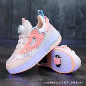 Girls Double Wheel Runaway Shoes 225 Children s Sports Skates Student Edition Glow Boys Retractable Pulley Shoes 29