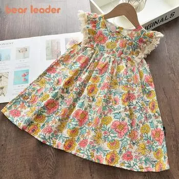 Girls Dress Bear Leader 2-6 Years Mixed Color Flower Flying Sleeve Dresses AH417 2T