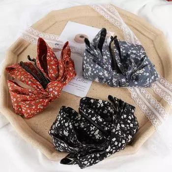 Girls Elegant Korean Bow Multilayer Floral Banana Clip Ponytail Clip Vertical Clip Hair Claw оранжевый