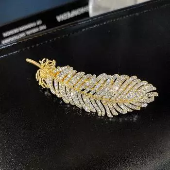 Girls Elegant Large Rhinestone Women Barrette Feather Hair Clips Crystal Hairpins Hair Side Clip золотой