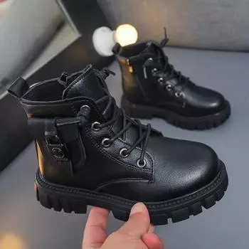 Girls Fashion Ankle Boots with Side Zip 2024 New Boys Korean Style Short Boots Versatile Kids Warm Snow Boots Thick Sole 26 бежевый